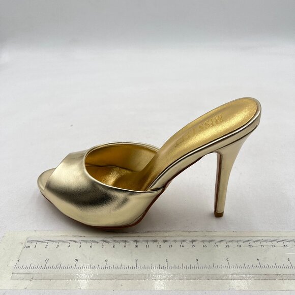 miss left Gold Open Peep Toe Stiletto Heeled Slide Mules Slip On Sandals - Picture 1 of 7